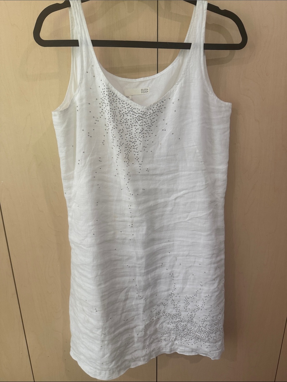 Eileen Fisher White Linen Beaded Tank Dress